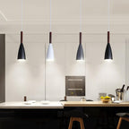 Contemporary Nordic Iron Wood Conic 1-Light Pendant Light For Dining Room