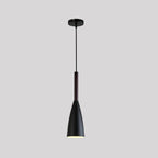 Contemporary Nordic Iron Wood Conic 1-Light Pendant Light For Dining Room