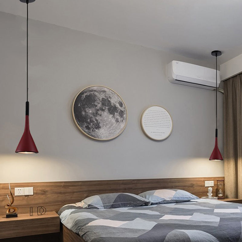 Contemporary Nordic Iron Conic 1-light Pendant Light for Bedside BulbSquare