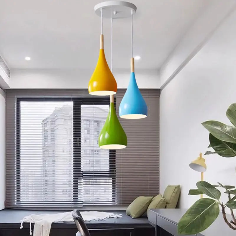 Contemporary Nordic Iron Wood Aluminum Gourd Water Drop 1-light Pendant Light for Dining Room Lumendat