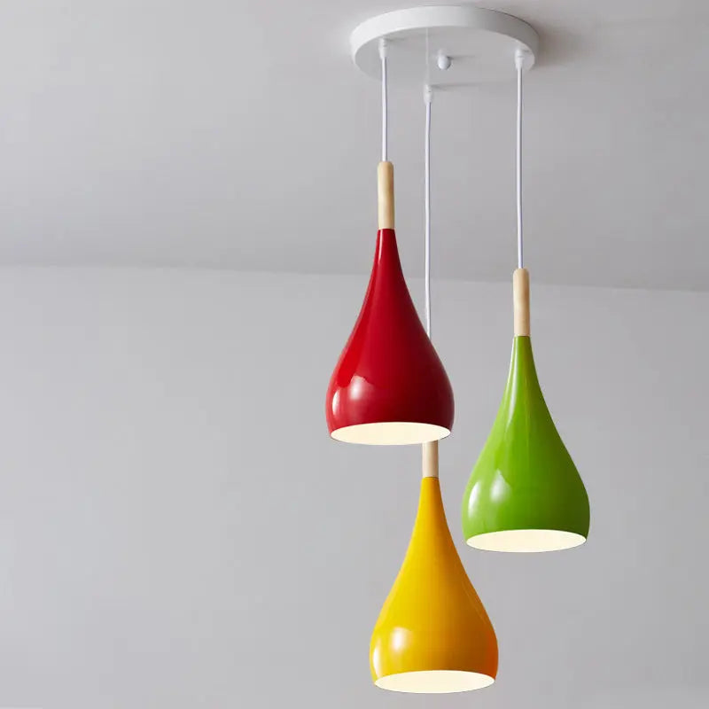 Contemporary Nordic Iron Wood Aluminum Gourd Water Drop 1-light Pendant Light for Dining Room Lumendat