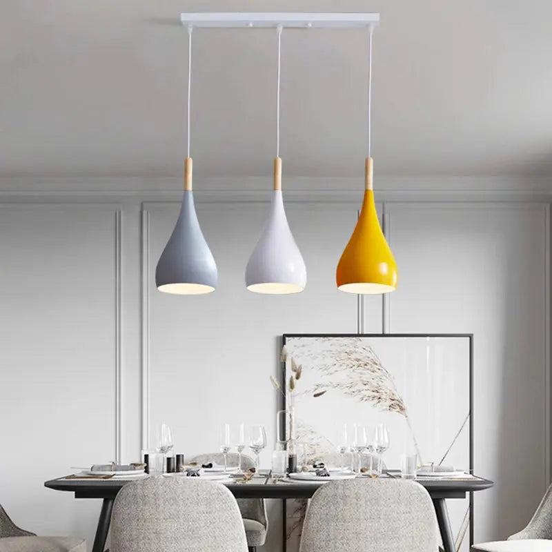 Contemporary Nordic Iron Wood Aluminum Gourd Water Drop 1-light Pendant Light for Dining Room Lumendat