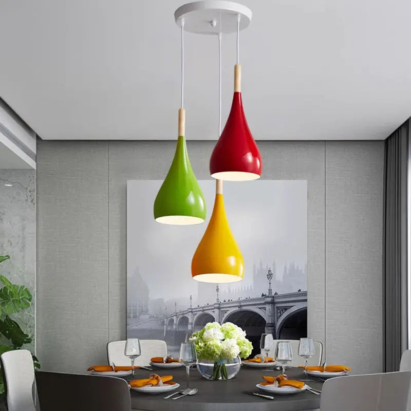 Contemporary Nordic Iron Wood Aluminum Gourd Water Drop 1-light Pendant Light for Dining Room Lumendat