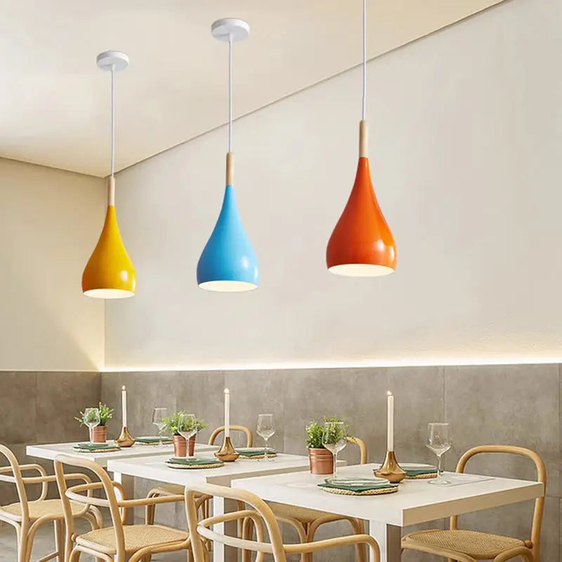 Contemporary Nordic Iron Wood Aluminum Gourd Water Drop 1-light Pendant Light for Dining Room Lumendat