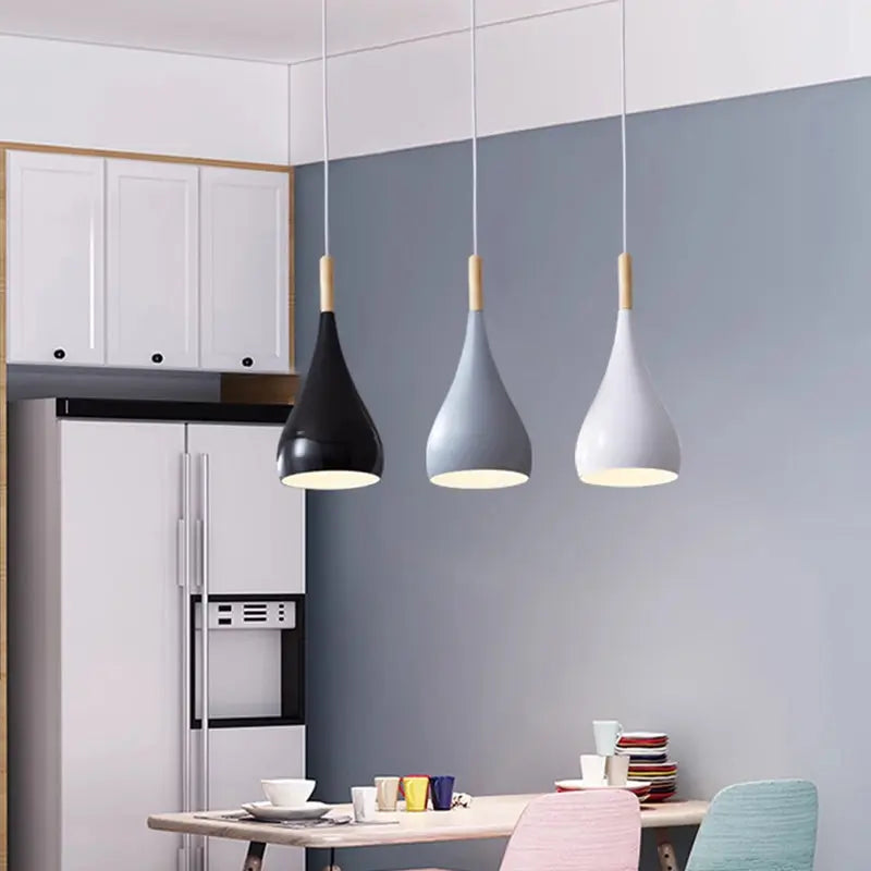 Contemporary Nordic Iron Wood Aluminum Gourd Water Drop 1-light Pendant Light for Dining Room Lumendat