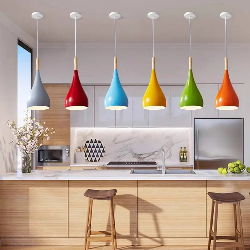 Contemporary Nordic Iron Wood Aluminum Gourd Water Drop 1-light Pendant Light for Dining Room modern luxury lighting fixture