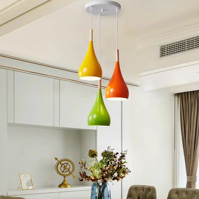 Contemporary Nordic Iron Wood Aluminum Gourd Water Drop 1-light Pendant Light for Dining Room Lumendat