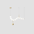 Contemporary Nordic Copper Acrylic Bead Pearl Necklace LED Chandeliers Island Light for Living Room BulbSquare