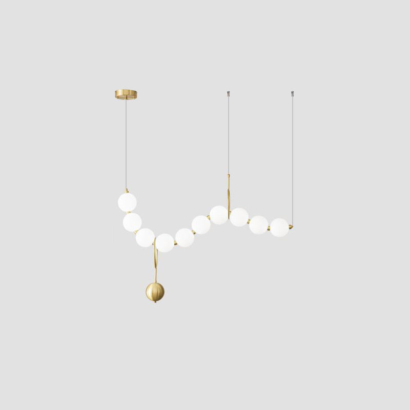 Contemporary Nordic Copper Acrylic Bead Pearl Necklace LED Chandeliers Island Light for Living Room BulbSquare