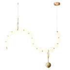 Contemporary Nordic Copper Acrylic Bead Pearl Necklace LED Chandeliers Island Light for Living Room BulbSquare