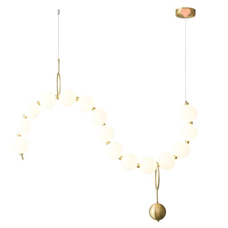Contemporary Nordic Copper Acrylic Bead Pearl Necklace LED Chandeliers Island Light for Living Room BulbSquare
