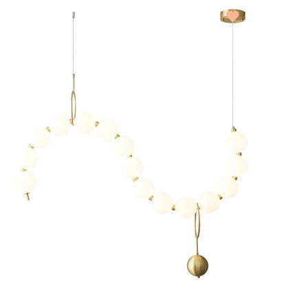 Contemporary Nordic Copper Acrylic Bead Pearl Necklace LED Chandeliers Island Light for Living Room
