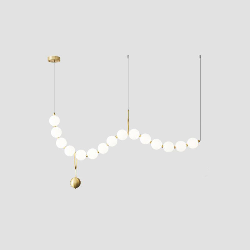 Contemporary Nordic Copper Acrylic Bead Pearl Necklace LED Chandeliers Island Light for Living Room BulbSquare