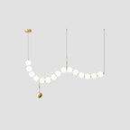 Contemporary Nordic Copper Acrylic Bead Pearl Necklace LED Chandeliers Island Light for Living Room BulbSquare