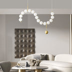 Contemporary Nordic Copper Acrylic Bead Pearl Necklace LED Chandeliers Island Light for Living Room BulbSquare