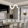 Contemporary Nordic Copper Acrylic Bead Pearl Necklace LED Chandeliers Island Light for Living Room BulbSquare