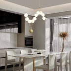 Contemporary Nordic Copper Acrylic Bead Pearl Necklace LED Chandeliers Island Light for Living Room BulbSquare