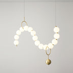 Contemporary Nordic Copper Acrylic Bead Pearl Necklace LED Chandeliers Island Light for Living Room BulbSquare