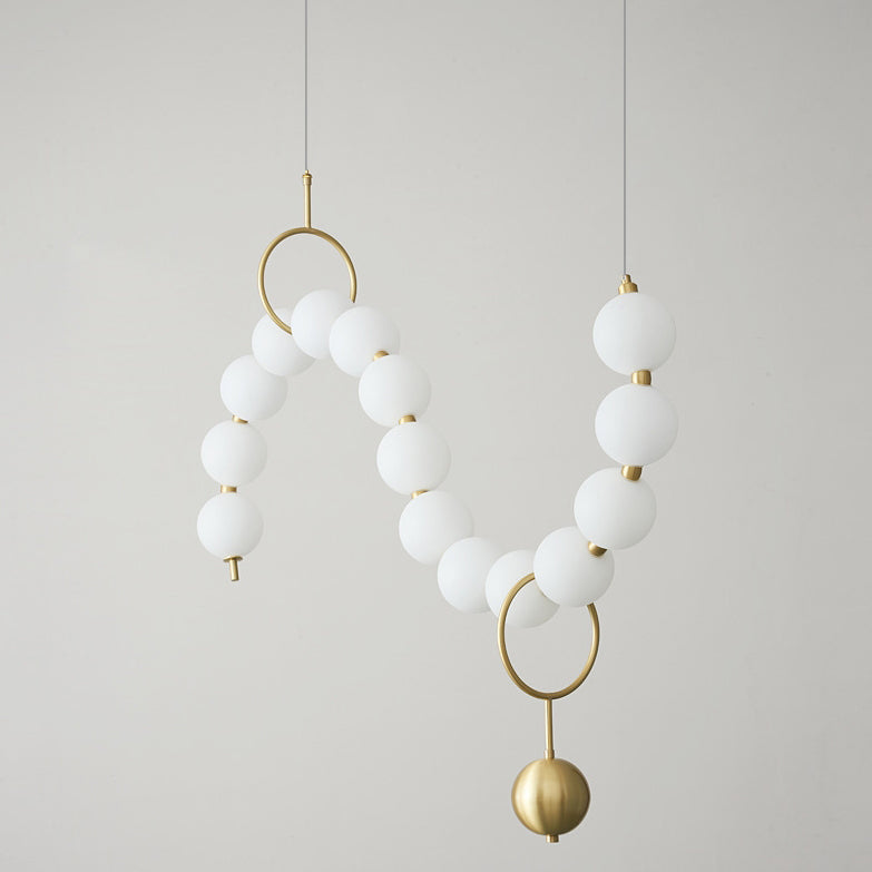 Contemporary Nordic Copper Acrylic Bead Pearl Necklace LED Chandeliers Island Light for Living Room BulbSquare