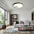 Traditional Chinese Brass Acrylic Round Bamboo Leaf LED Flush Mount Ceiling Light For Bedroom Lumendat