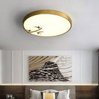 Traditional Chinese Brass Acrylic Round Bamboo Leaf LED Flush Mount Ceiling Light For Bedroom Lumendat