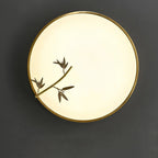 Traditional Chinese Brass Acrylic Round Bamboo Leaf LED Flush Mount Ceiling Light For Bedroom Lumendat