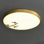 Traditional Chinese Brass Acrylic Round Bamboo Leaf LED Flush Mount Ceiling Light For Bedroom Lumendat