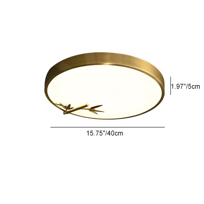 Traditional Chinese Brass Acrylic Round Bamboo Leaf LED Flush Mount Ceiling Light For Bedroom Lumendat