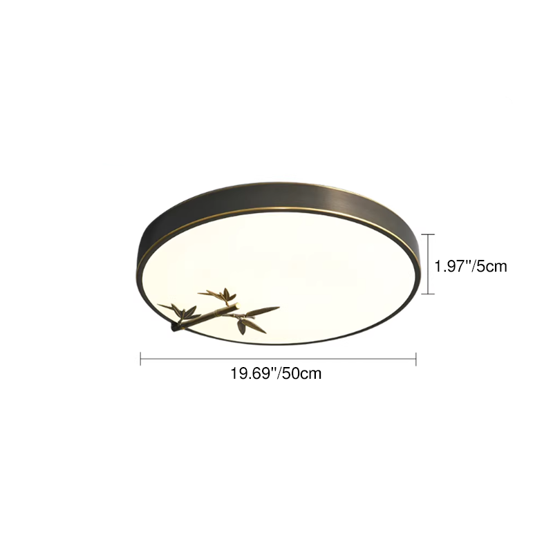 Traditional Chinese Brass Acrylic Round Bamboo Leaf LED Flush Mount Ceiling Light For Bedroom Lumendat