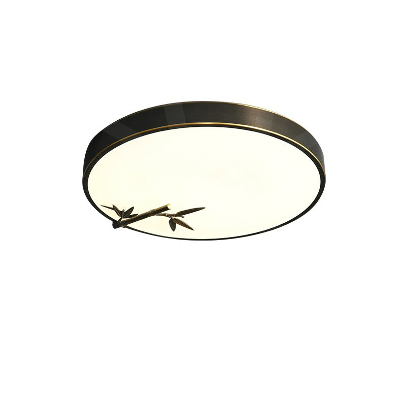 Traditional Chinese Brass Acrylic Round Bamboo Leaf LED Flush Mount Ceiling Light For Bedroom Lumendat