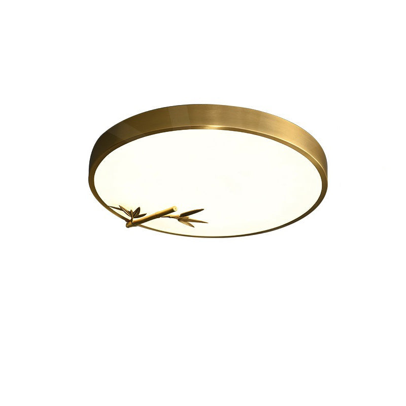 Traditional Chinese Brass Acrylic Round Bamboo Leaf LED Flush Mount Ceiling Light For Bedroom Lumendat