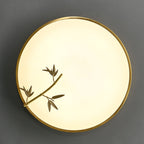 Traditional Chinese Brass Acrylic Round Bamboo Leaf LED Flush Mount Ceiling Light For Bedroom Lumendat