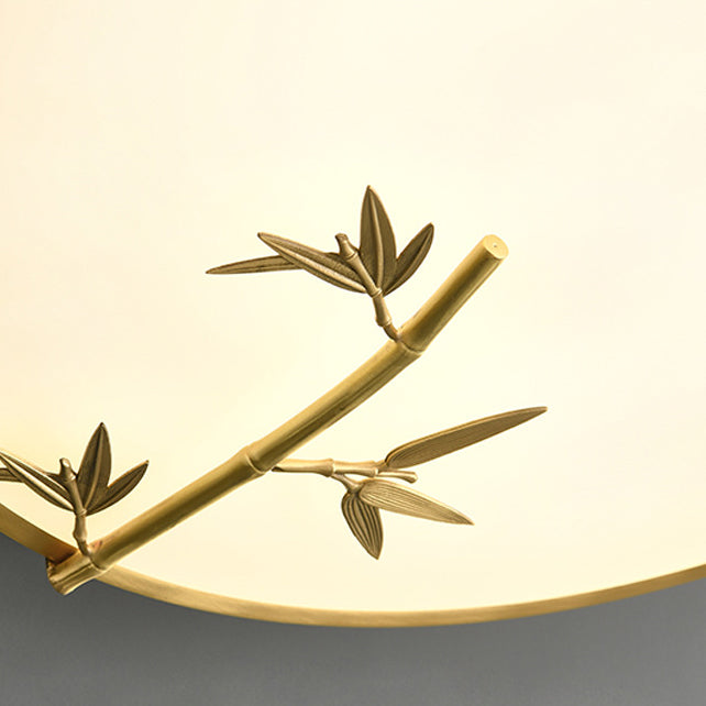 Traditional Chinese Brass Acrylic Round Bamboo Leaf LED Flush Mount Ceiling Light For Bedroom Lumendat