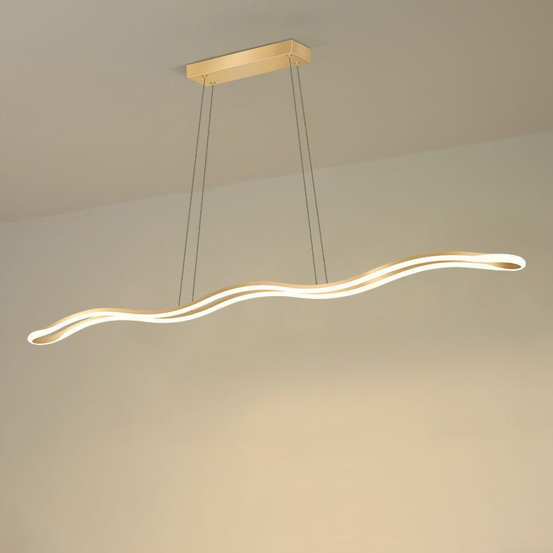 Contemporary Nordic Iron Aluminum Silica Wave Line LED Chandeliers Island Light for Dining Room