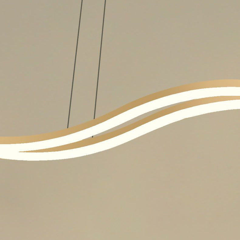 Contemporary Nordic Iron Aluminum Silica Wave Line LED Chandeliers Island Light for Dining Room