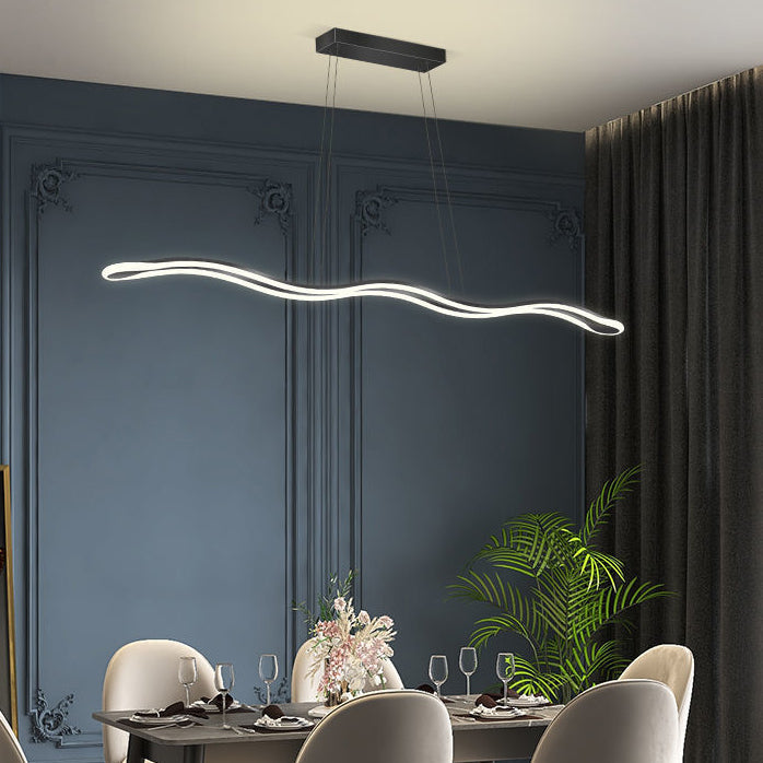Contemporary Nordic Iron Aluminum Silica Wave Line LED Chandeliers Island Light for Dining Room BulbSquare