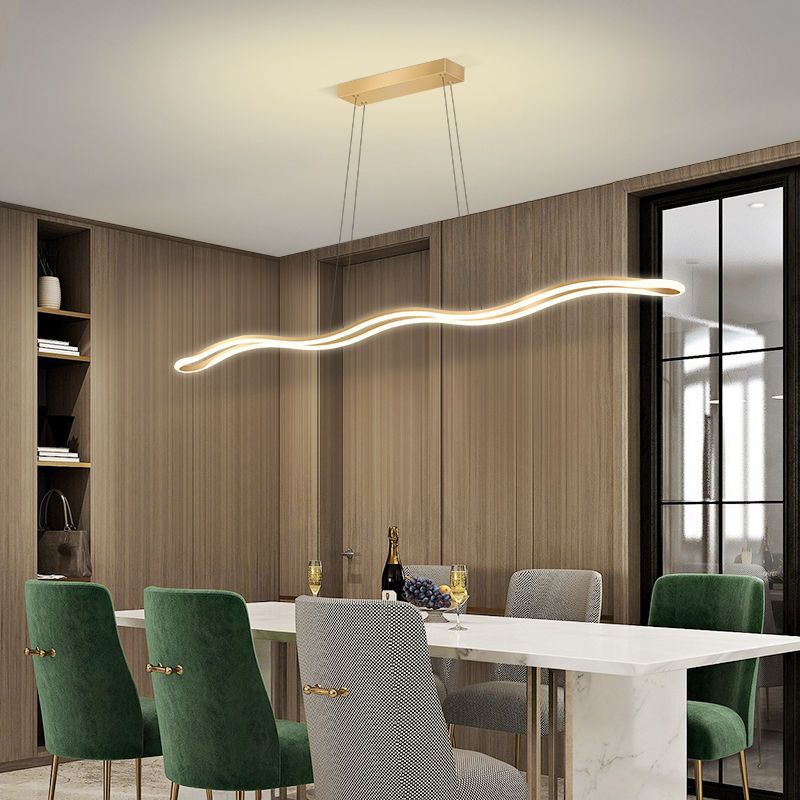 Contemporary Nordic Iron Aluminum Silica Wave Line LED Chandeliers Island Light for Dining Room