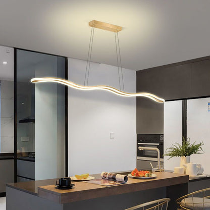Contemporary Nordic Iron Aluminum Silica Wave Line LED Chandeliers Island Light for Dining Room