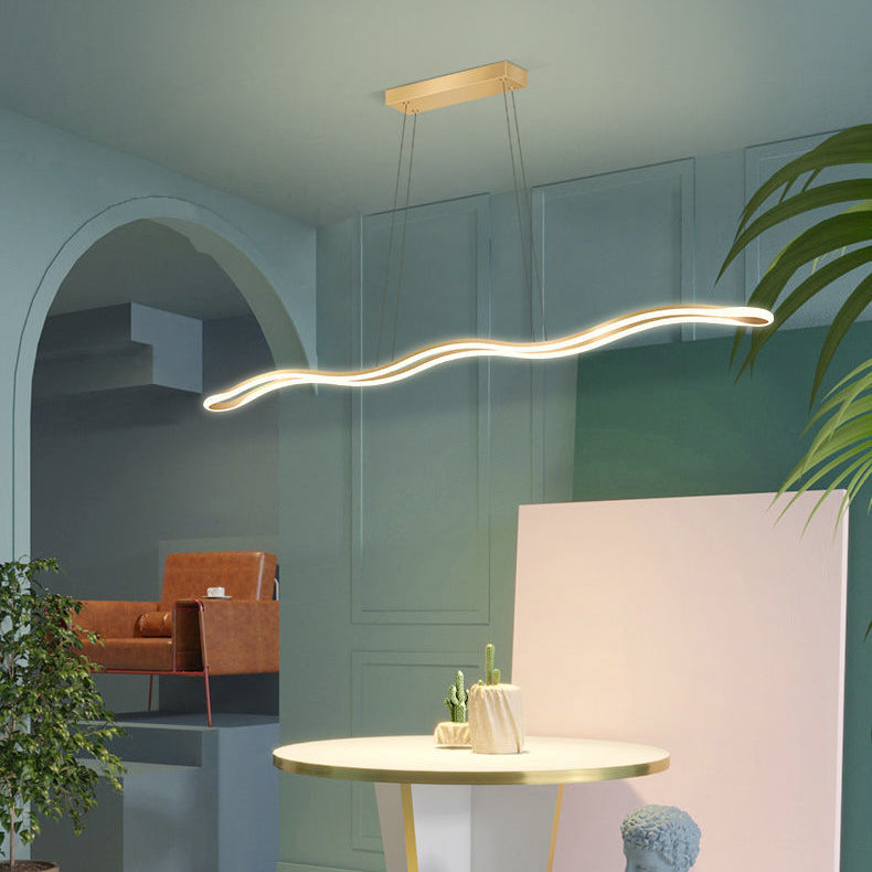 Contemporary Nordic Iron Aluminum Silica Wave Line LED Chandeliers Island Light for Dining Room BulbSquare