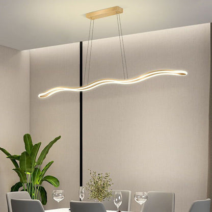 Contemporary Nordic Iron Aluminum Silica Wave Line LED Chandeliers Island Light for Dining Room