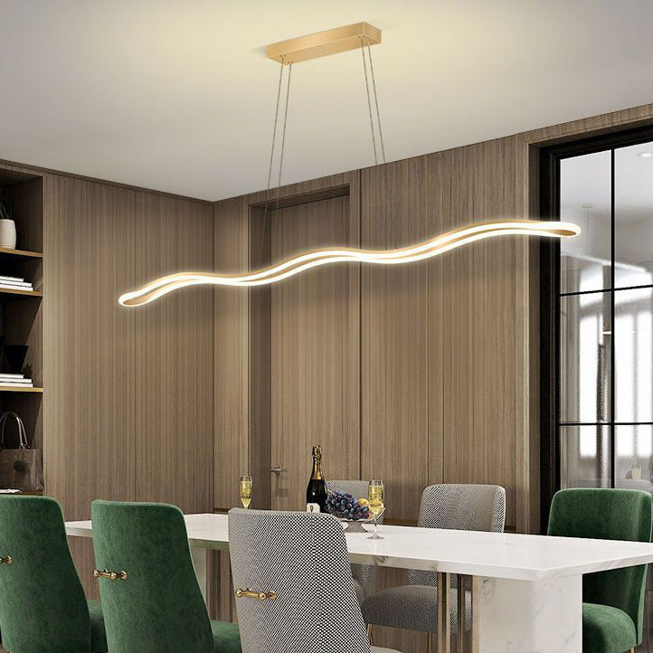 Contemporary Nordic Iron Aluminum Silica Wave Line LED Chandeliers Island Light for Dining Room BulbSquare
