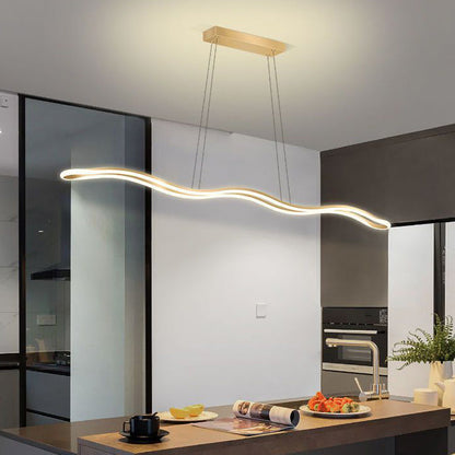 Contemporary Nordic Iron Aluminum Silica Wave Line LED Chandeliers Island Light for Dining Room