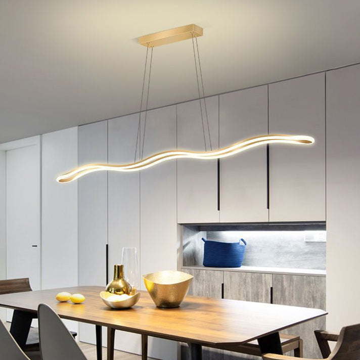 Contemporary Nordic Iron Aluminum Silica Wave Line LED Chandeliers Island Light for Dining Room BulbSquare