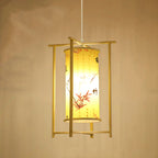 Traditional Chinese Bamboo PVC Iron Cylinder Lantern Flower Bird 1-Light Pendant Light For Dining Room