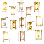Traditional Chinese Bamboo PVC Iron Cylinder Lantern Flower Bird 1-Light Pendant Light For Dining Room