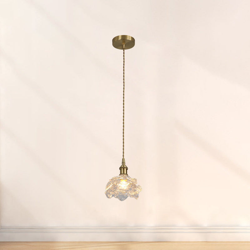 Traditional French Copper Glass Floral Rose Petal 1-Light Pendant Light For Dining Room