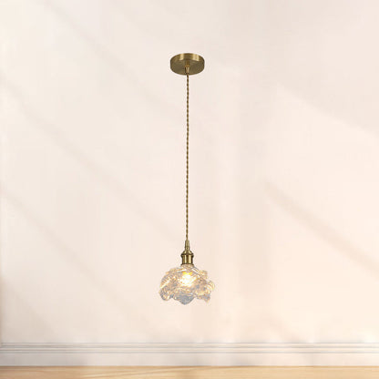 Traditional French Copper Glass Floral Rose Petal 1-Light Pendant Light For Dining Room
