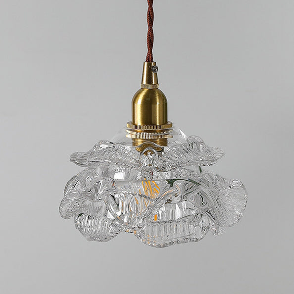 Traditional French Copper Glass Floral Rose Petal 1-light Pendant Light for Dining Room BulbSquare