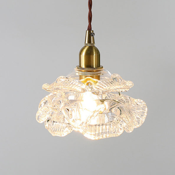 Traditional French Copper Glass Floral Rose Petal 1-light Pendant Light for Dining Room BulbSquare