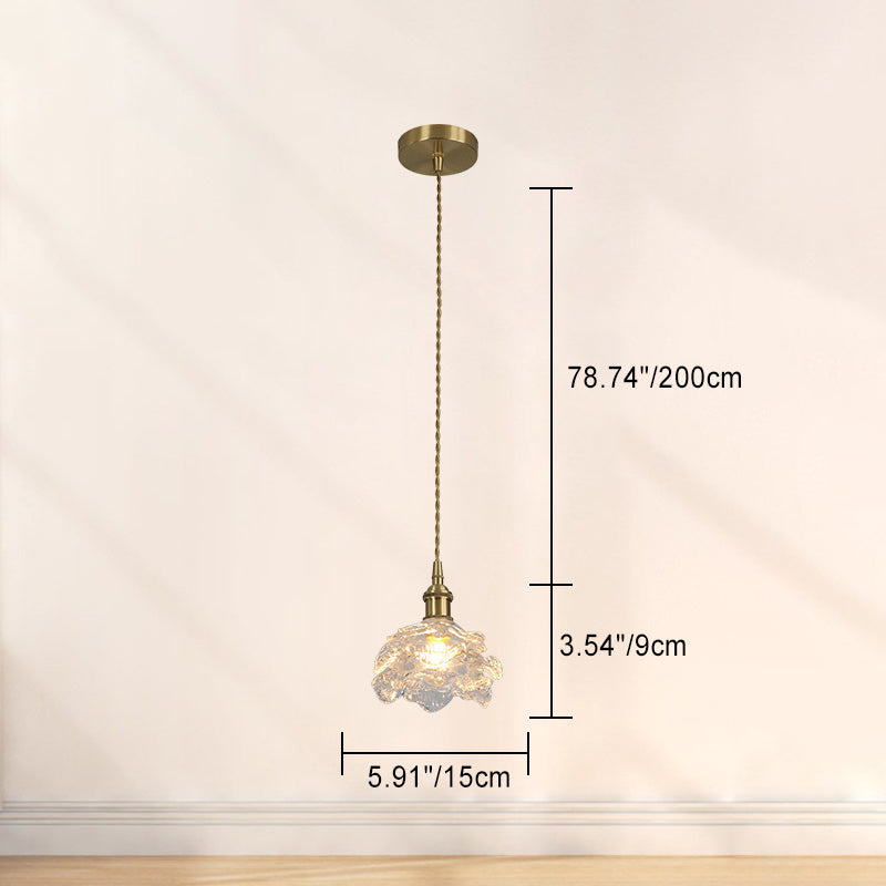 Traditional French Copper Glass Floral Rose Petal 1-light Pendant Light for Dining Room BulbSquare